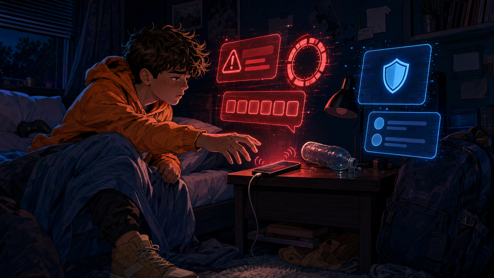 3 AM Security Alert story illustration: a phone wakes Kai at night